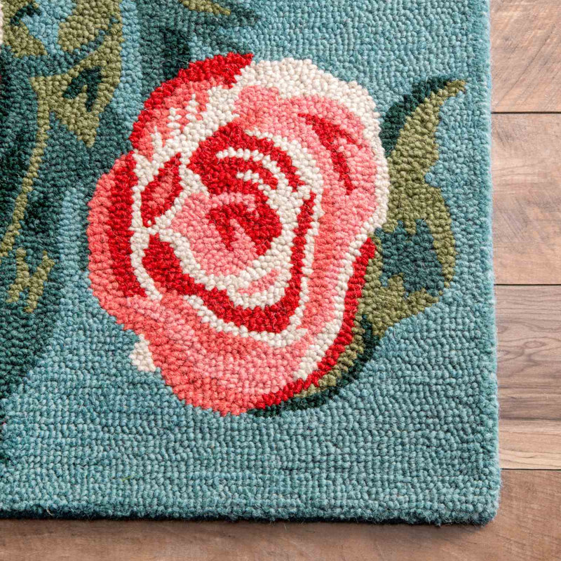 August Grove® Jeanlouis Handmade Hand Hooked Blue/Pink Rug & Reviews